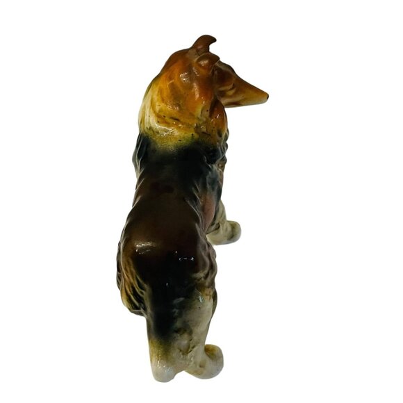 Vintage Glossy Figurine Ceramic Collie Dog Brown Missing One leg - Picture 4 of 6